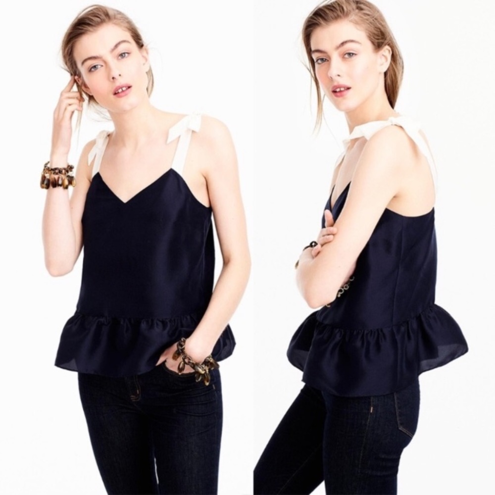 J Crew Silk Shoulder Tie Peplum Top